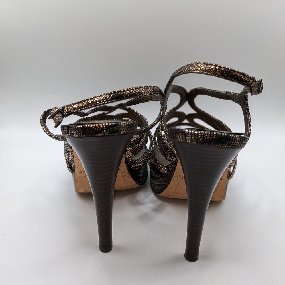 WHBM Karley Copper Metallic Strappy Platform Heels SZ 10 - Picture 3 of 3
